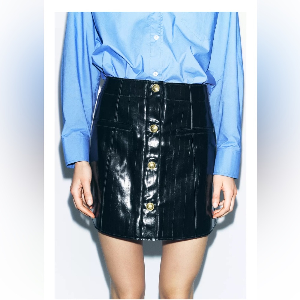 Zara Black Leather Mini Skirt